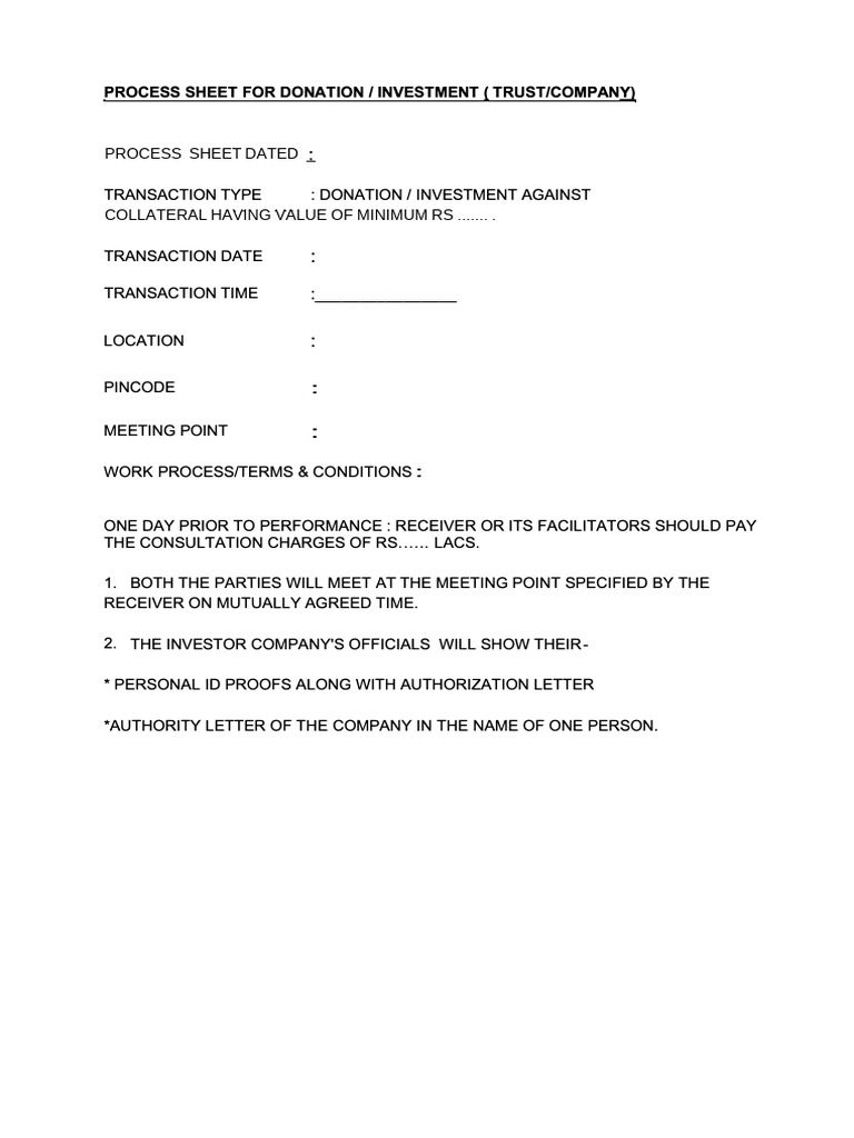 Donation/Investment Process Sheet Guide | PDF | Financial Services