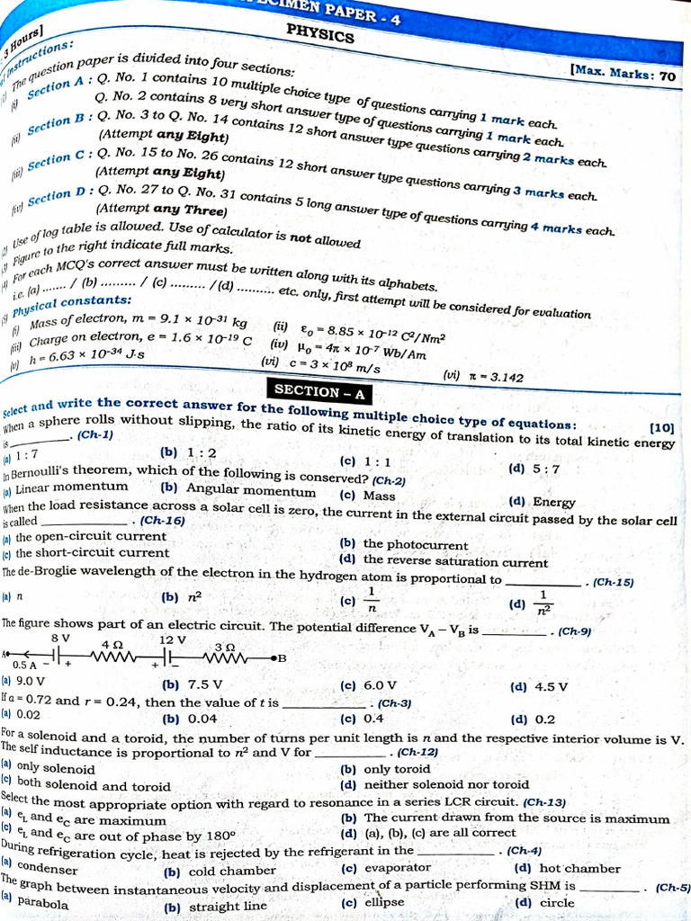 Specimen 4 Physics Paper | PDF