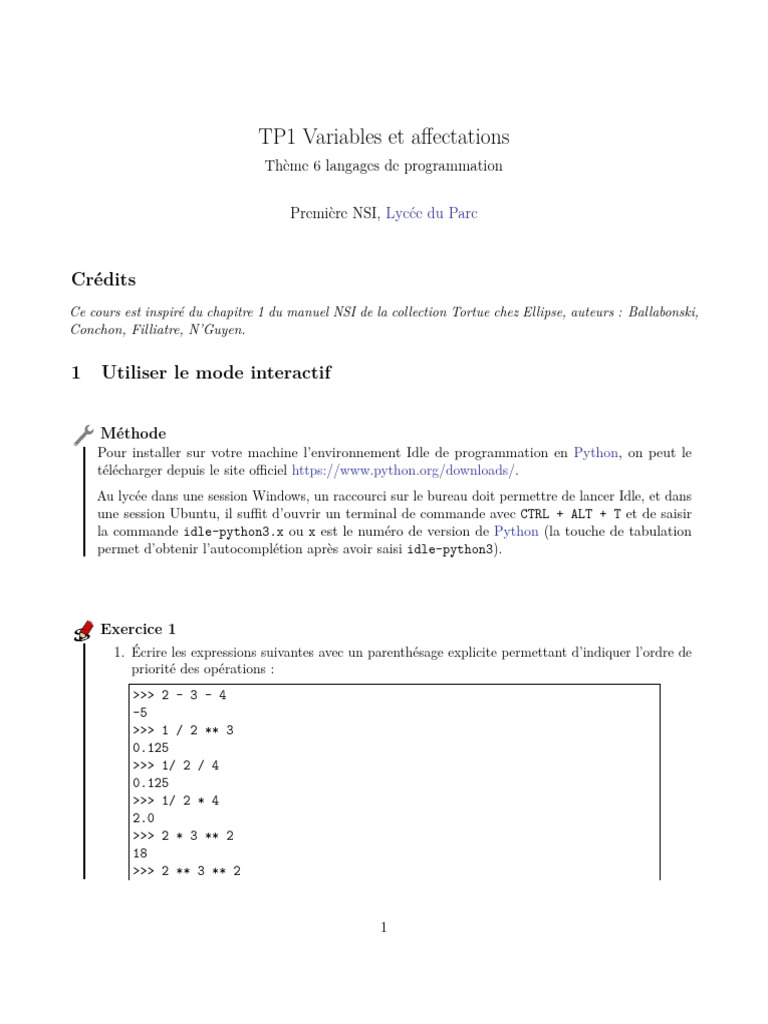 Variables et Affects en Python NSI | PDF | Python (Langage de ...
