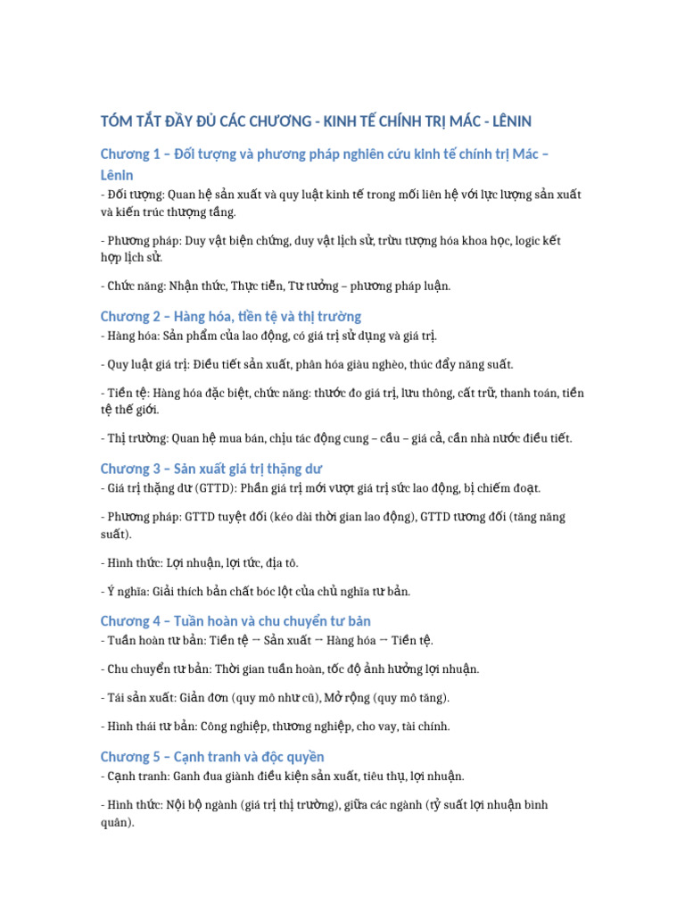 Tom Tat Day Du Cac Chuong Ktct Mac Lenin Pdf