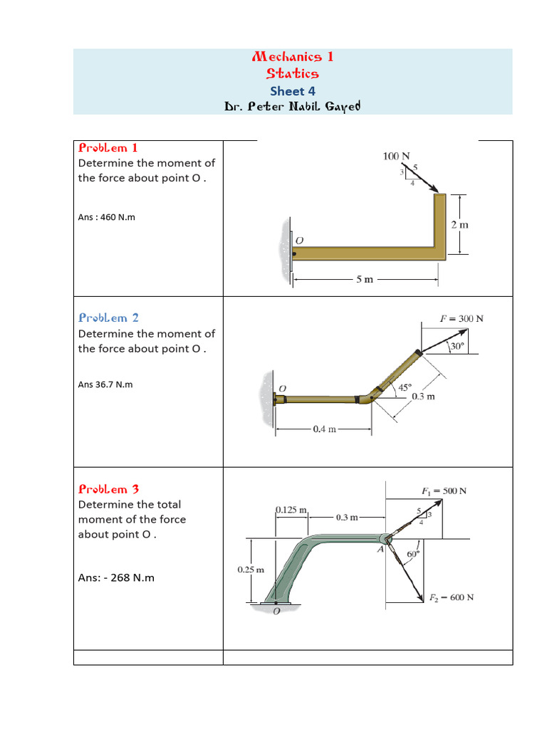 Statics Moments Calculation Problems | PDF