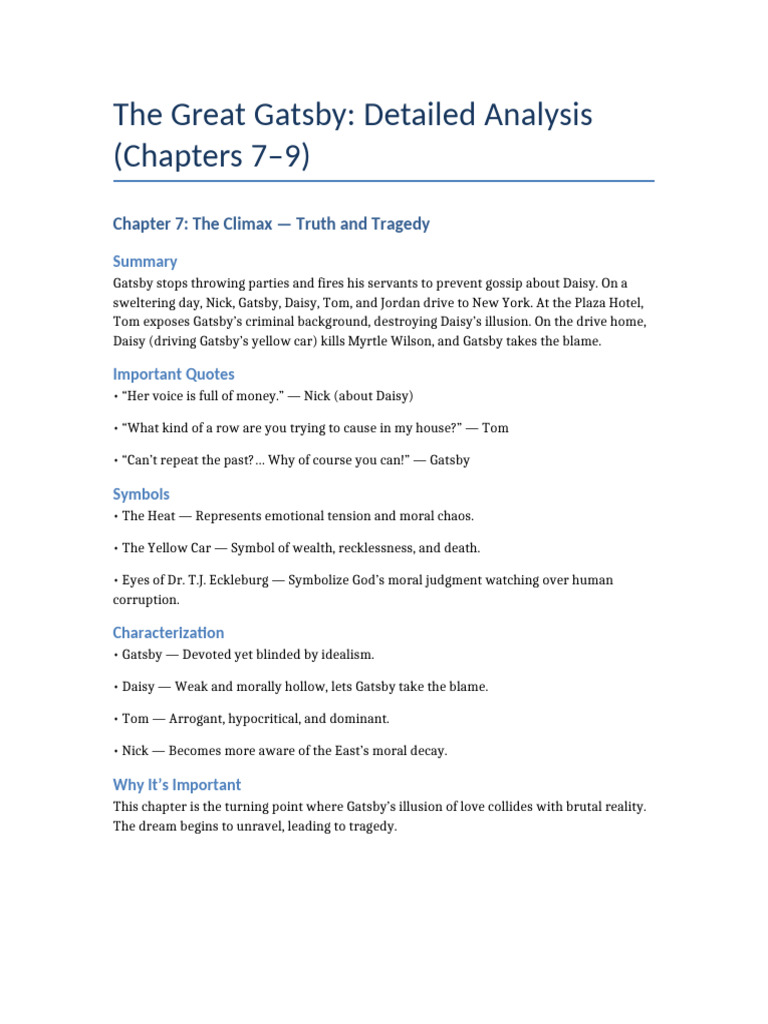 Great Gatsby Ch7-9 Detailed Analysis | PDF | The Great Gatsby, image size:768x1024