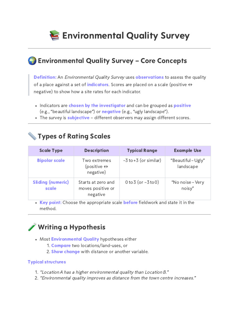 Igcse Geography - Paper 4 - Envrionmental Quality | PDF | Hypothesis ...