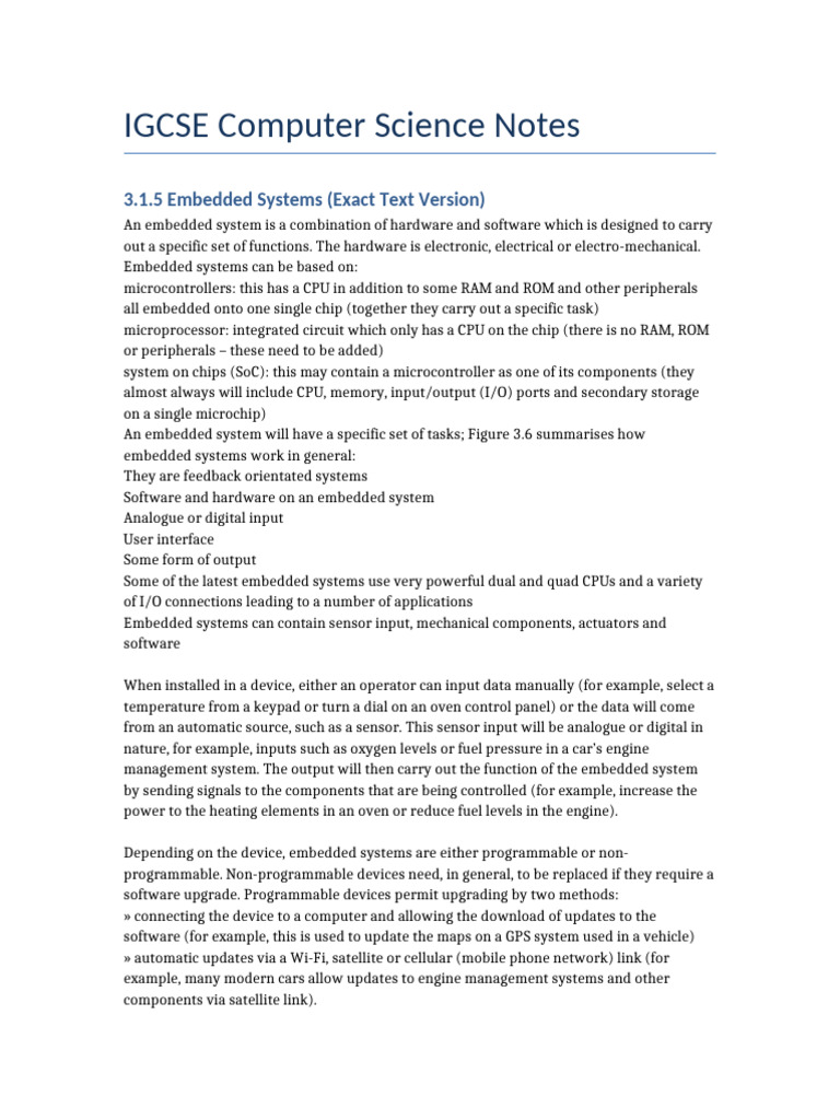 Understanding Embedded Systems in IGCSE | PDF | Embedded System ...