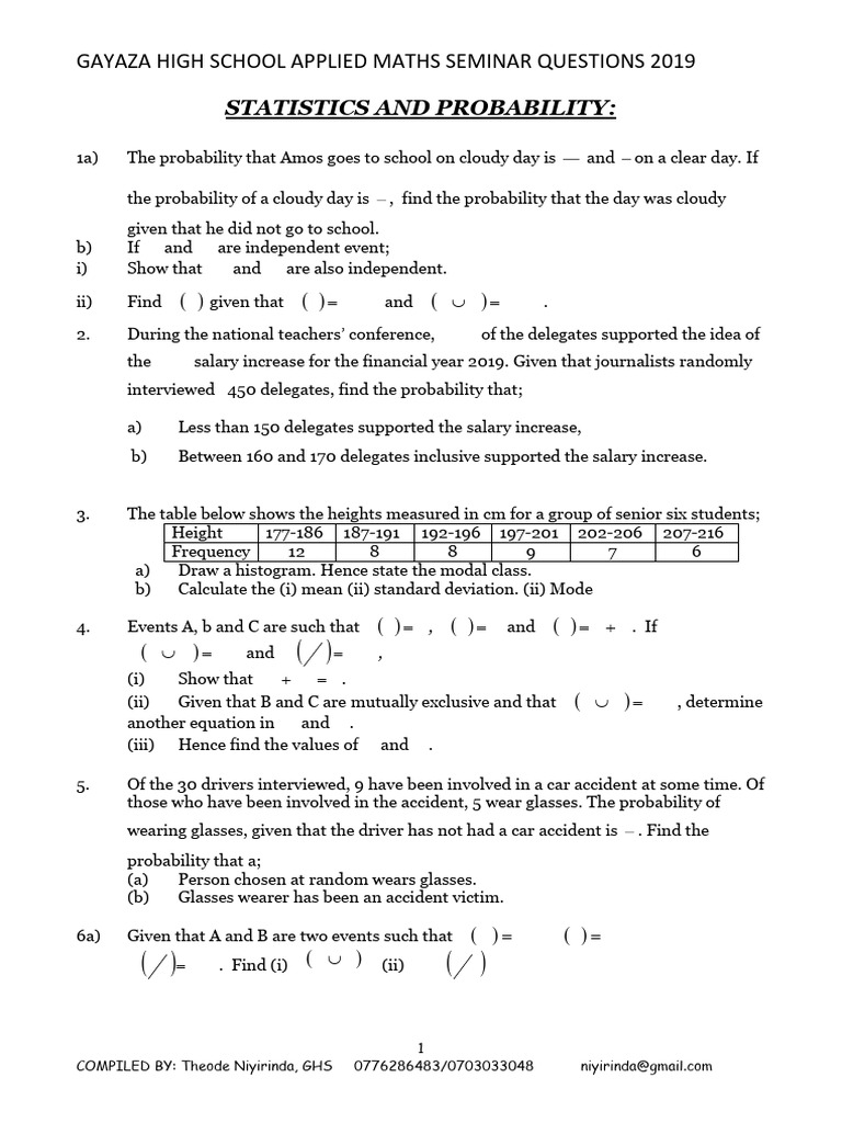 Probability and Stat Seminor | PDF | Probability | Statistical Theory