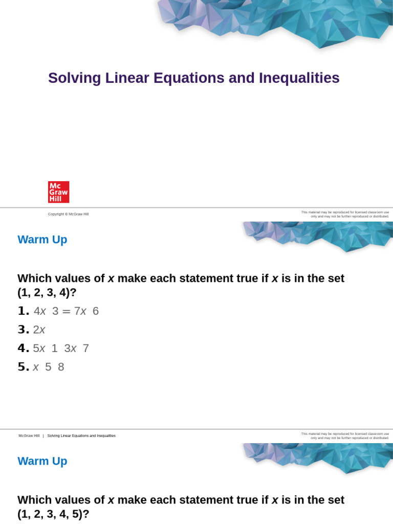 Solving Linear Equations & Inequalities Guide | PDF | Equations ...