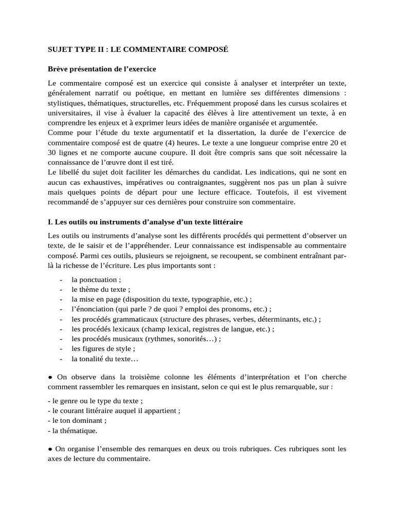 Guide du commentaire composé en littérature | PDF | Métaphore | Lexique