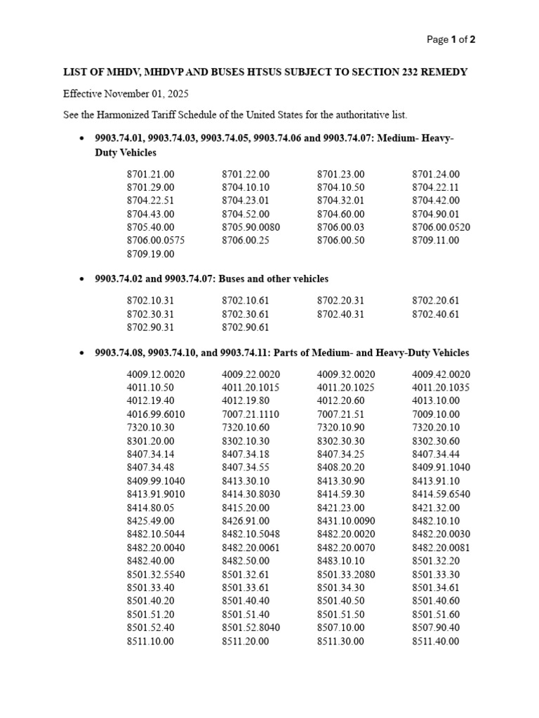 Liste des véhicules soumis à la Section 232 | PDF