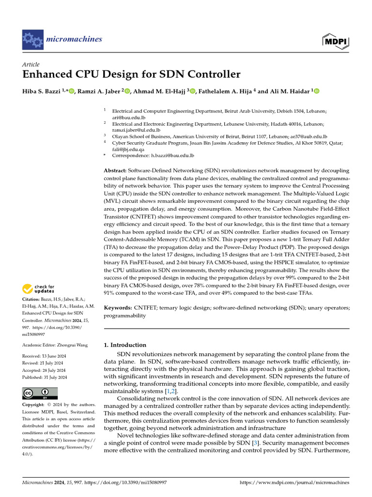 Enhanced CPU Design For SDN Controller: Micromachines | PDF | Computer ...