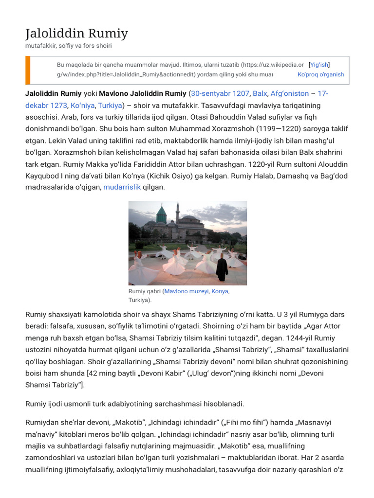 Jaloliddin Rumiy - Vikipediya | PDF