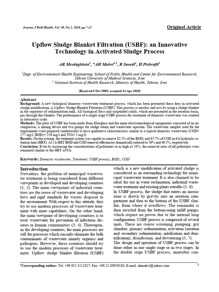USBF Technology for Wastewater Treatment | PDF | Sewage Treatment ...