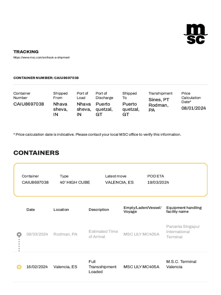 Container Tracking for CAIU8697038 | PDF | Merchant Navy | Water Transport