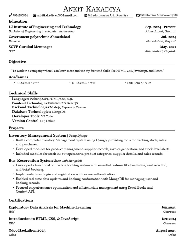 F Ankit Resume | PDF | Java Script | Information Technology