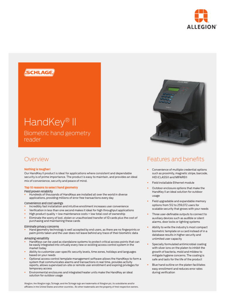 Handkey II | PDF | Biometrics | Access Control