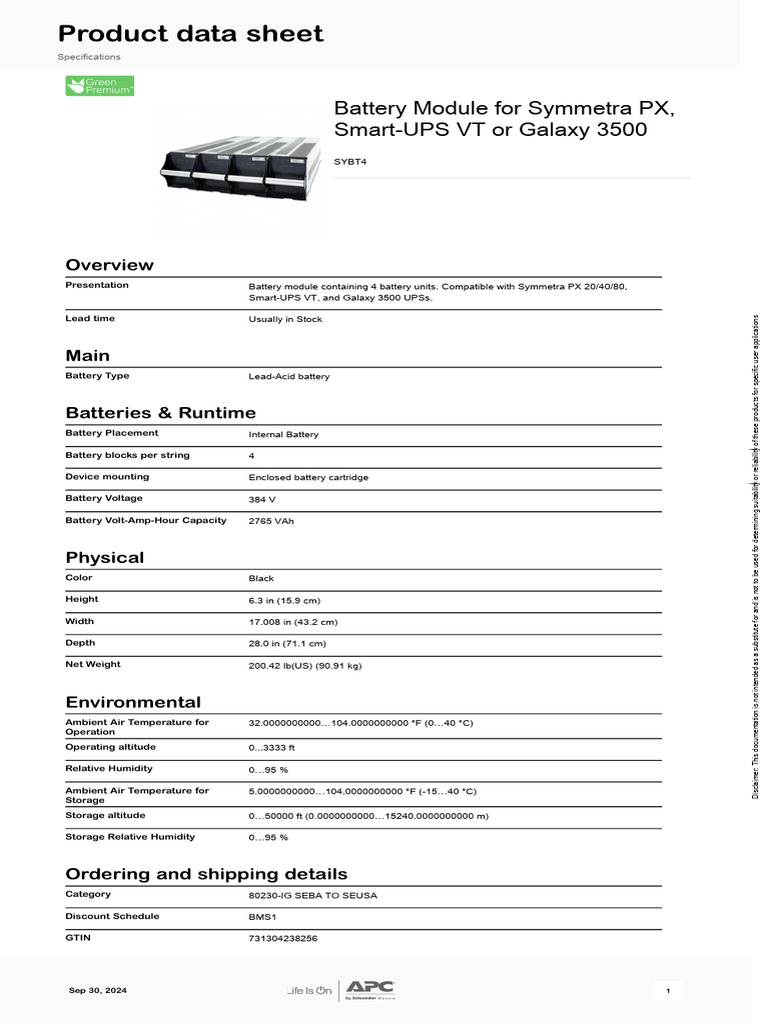 APC Symmetra PX Accessories SYBT4 | PDF