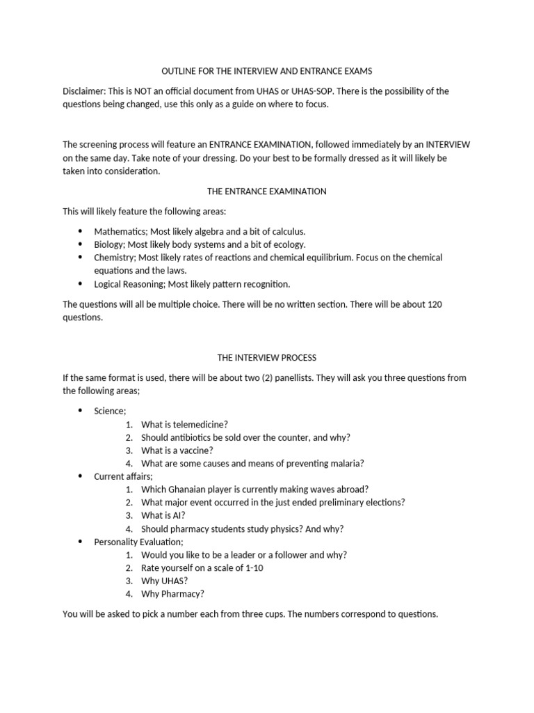UHAS Entrance Exam & Interview Guide | PDF