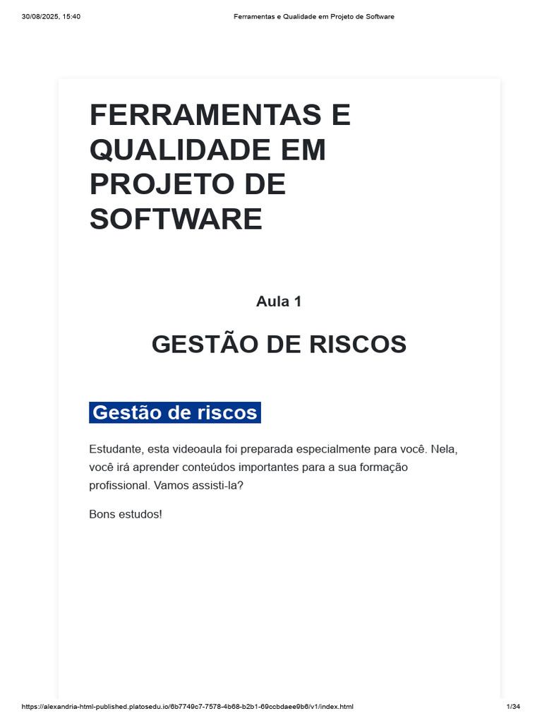 Gestão de Riscos em Projetos de Software | PDF | Qualidade (negócios ...