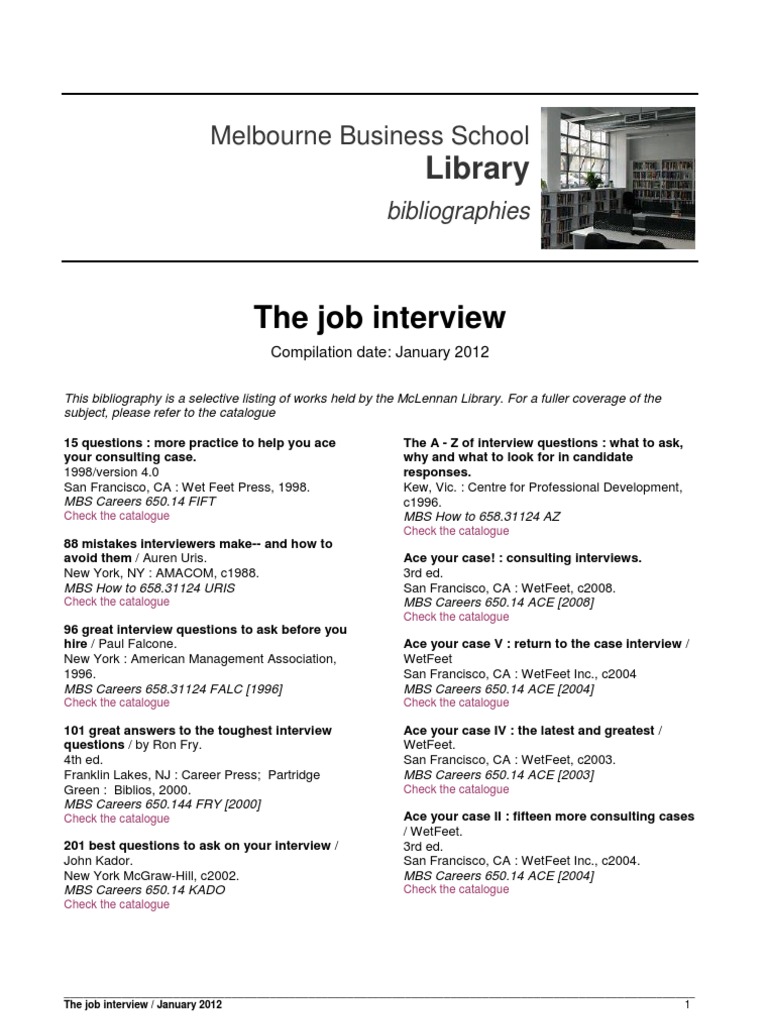 Job Interview Resource Bibliography | PDF | Job Interview | Recruitment