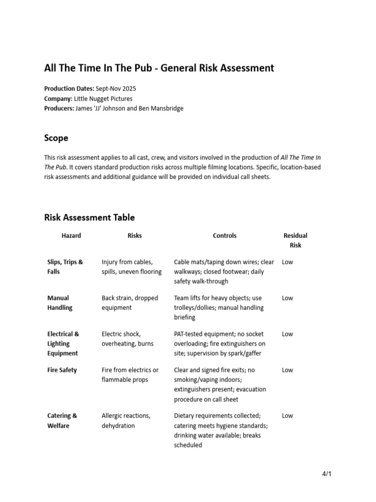 General Risk Assessment - All The Time in The Pub | PDF | Risk ...