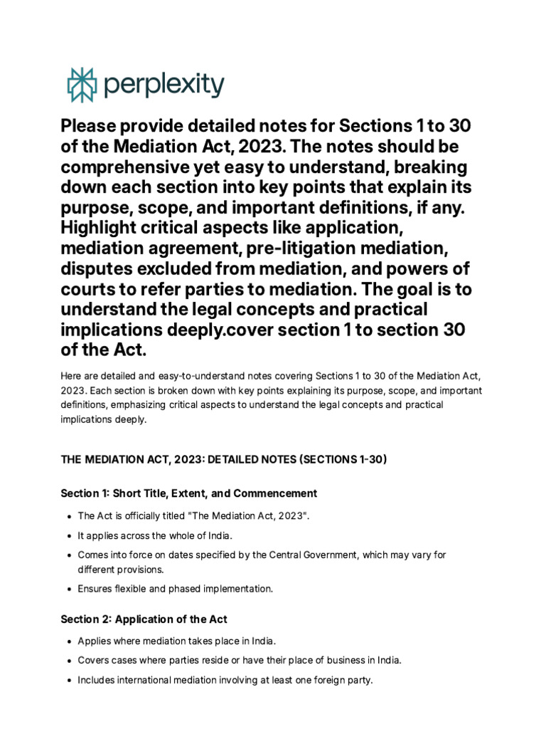 Please Provide Detailed Notes for Sections 1 to 30 | PDF | Mediation ...