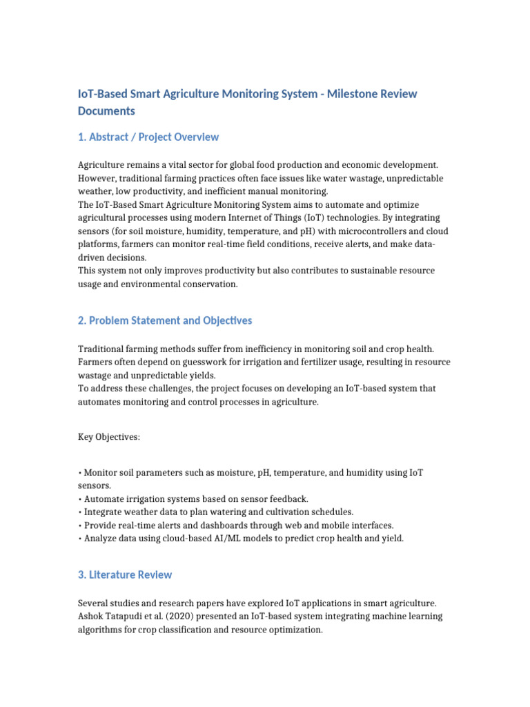 IoT Based Smart Agriculture Monitoring System Milestone Review | PDF ...