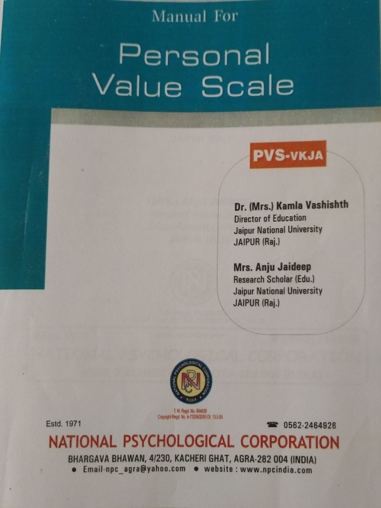 Personal Value Scale for Adolescents | PDF | Behavioural Sciences ...
