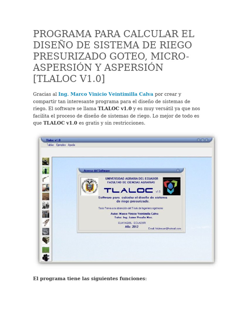 Programa gratuito para diseño de riego | PDF