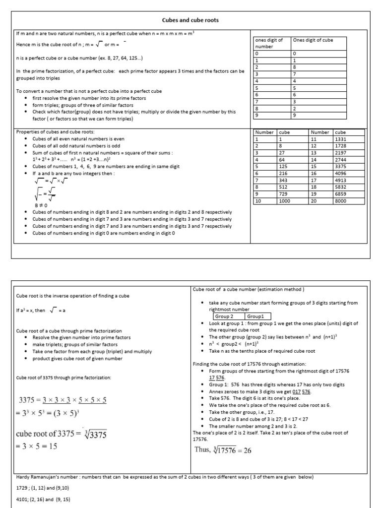 Cubes and Cube Roots | PDF | Arithmetic | Mathematics