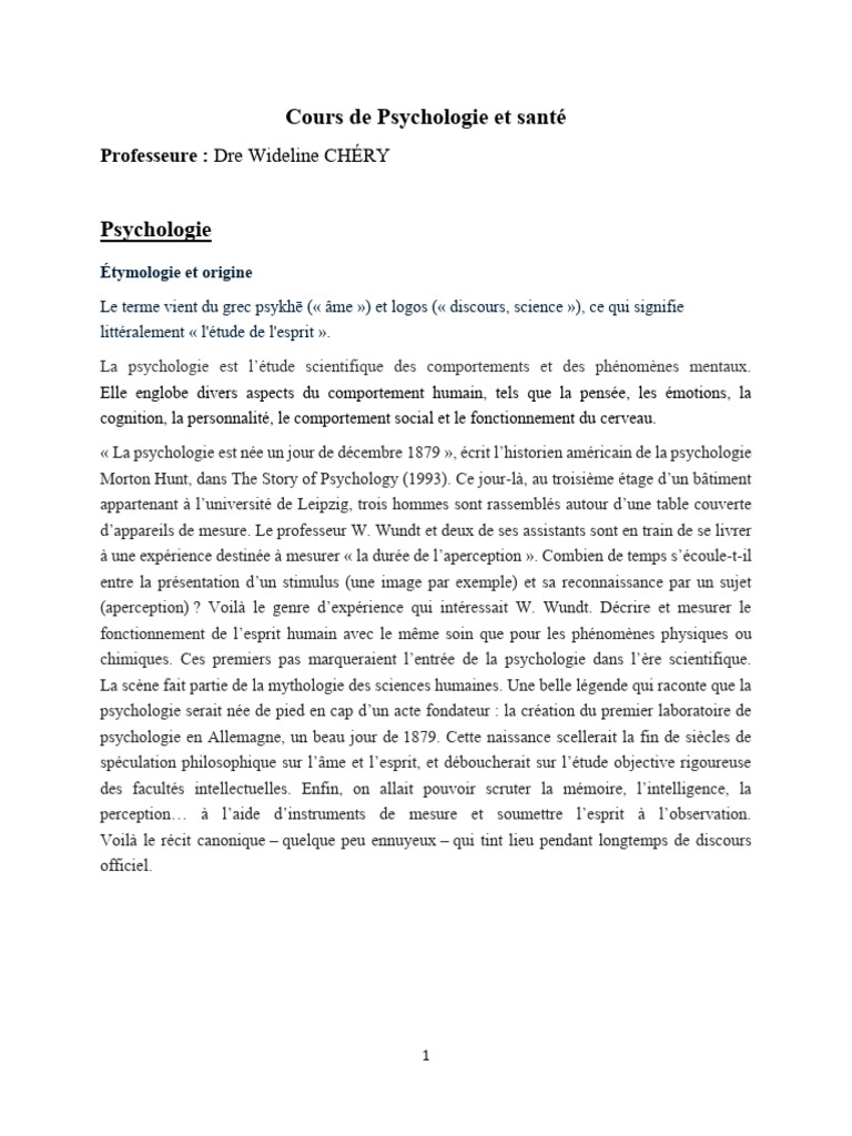 Introduction à la psychologie et santé | PDF | Conscience | Psychologie