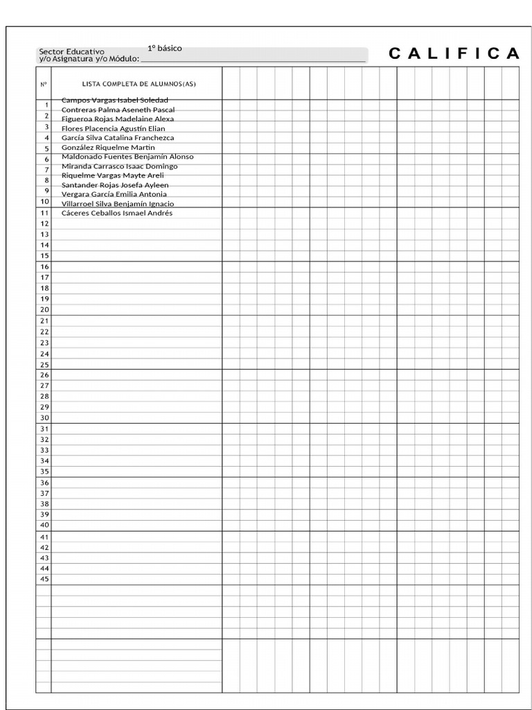 Lista 1° Básico | PDF