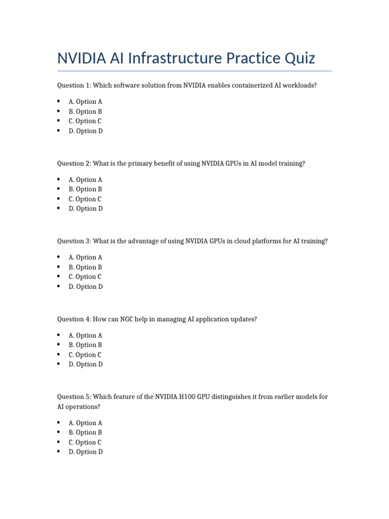 NVIDIA AI Infrastructure Quiz | PDF | Graphics Processing Unit | Computing