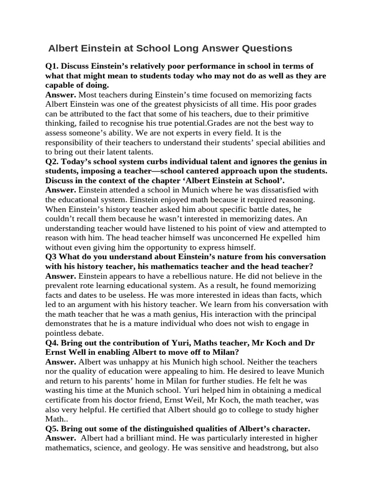 Einstein's School Struggles and Insights | PDF | Albert Einstein ...