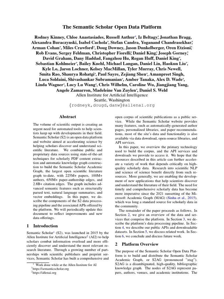 Semantic Scholar Open Data Platform Overview | PDF | Annotation | Metadata