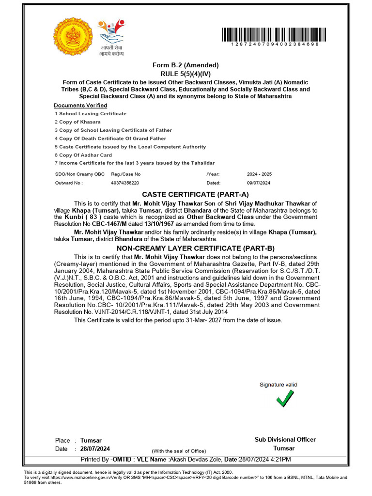 Maharashtra Caste Certificate Details | PDF | Social Divisions ...
