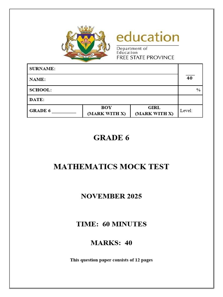 2025 Mathematics Mock Test November | PDF | Mathematics | Geometry