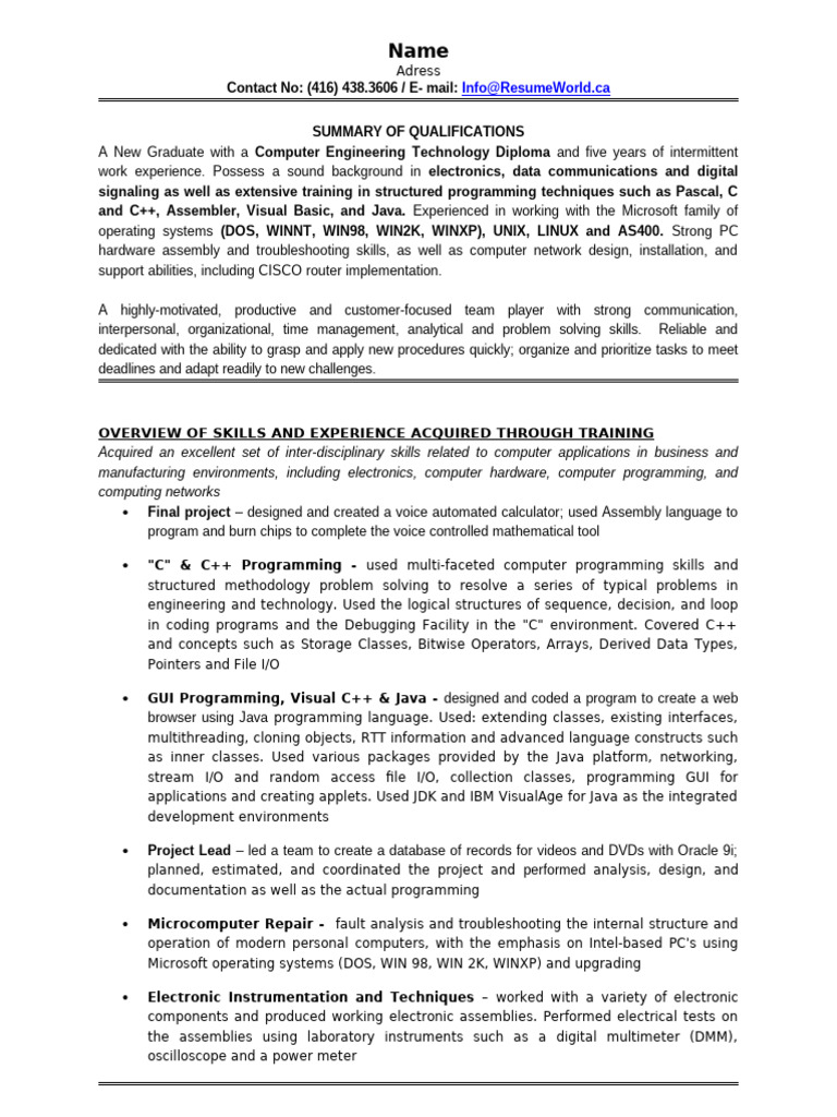 Computer Engineering Graduate Resume | PDF | Computer Programming ...