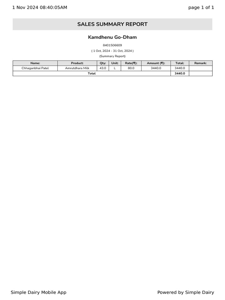 Sales Summary Report File 1 | PDF