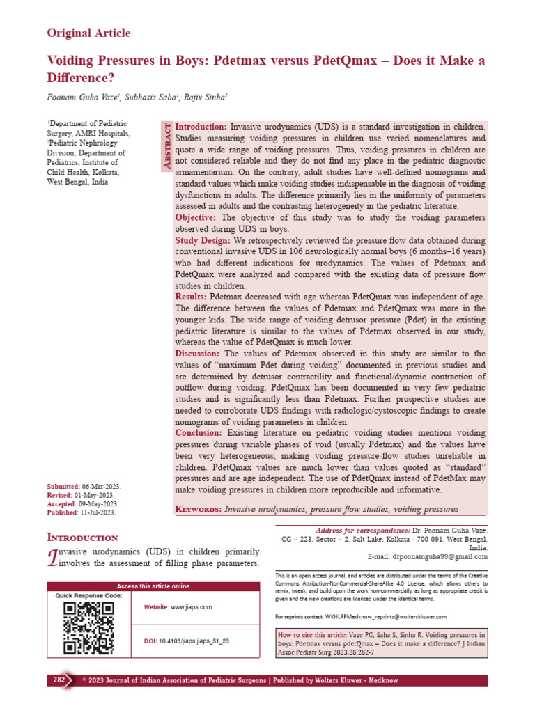 Voiding Pressures in Boys: UDS Study | PDF | Urination | Medical ...