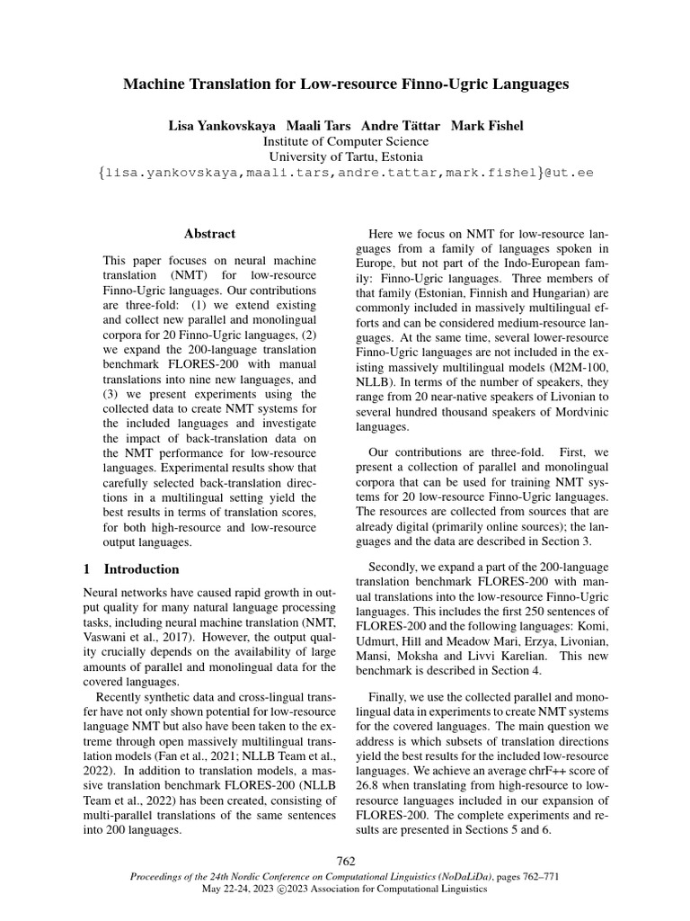 Machine Translation For Low-Resource Finno-Ugric Languages | PDF ...