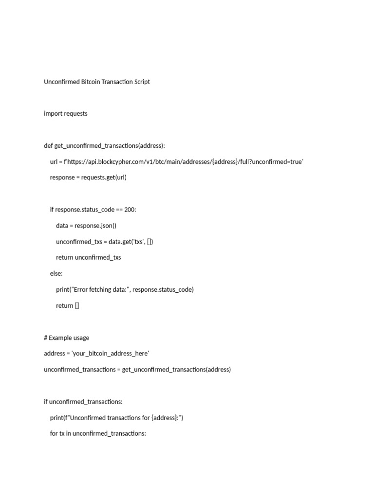 Unconfirmed Bitcoin Transaction Checker | PDF