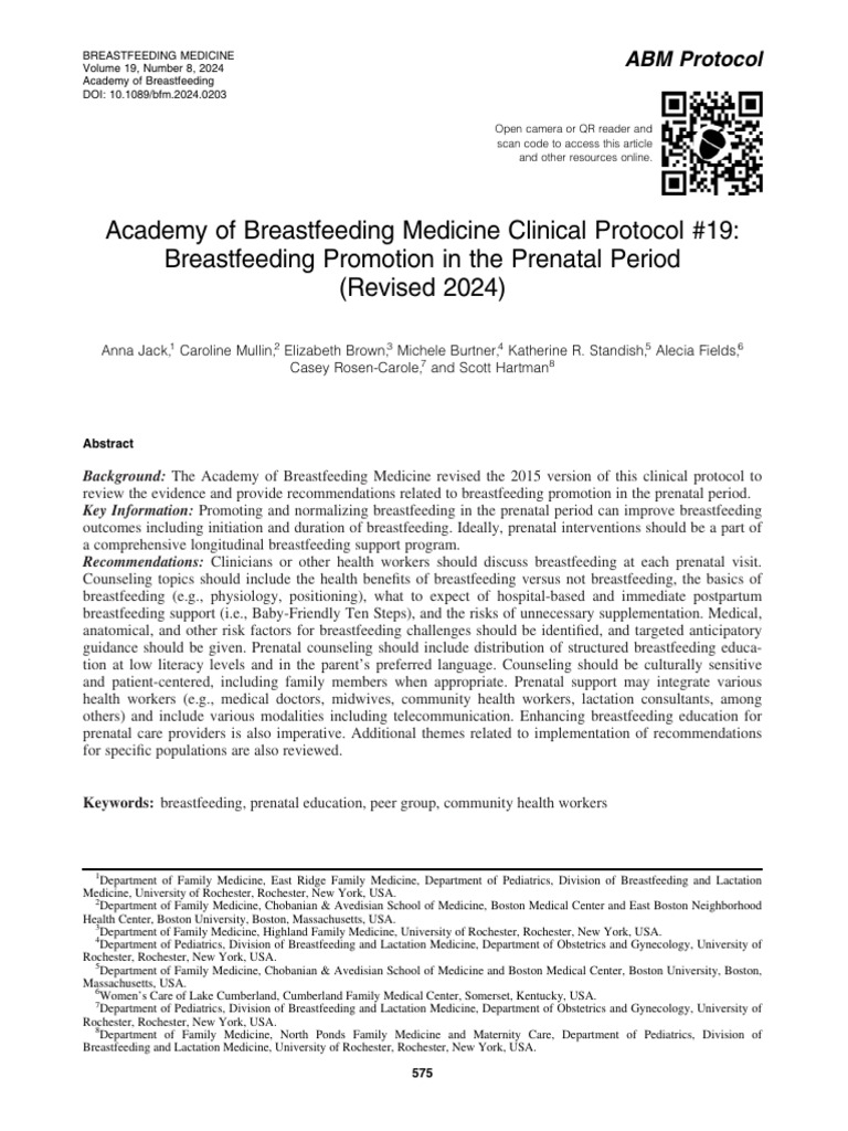 Jack Et Al 2024 Academy of Breastfeeding Medicine Clinical Protocol 19 ...
