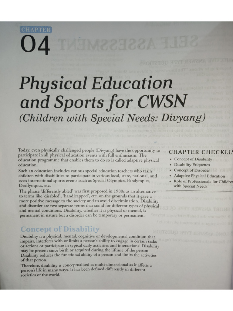 Unit-4 Physical Education and Sports For CWSN | PDF