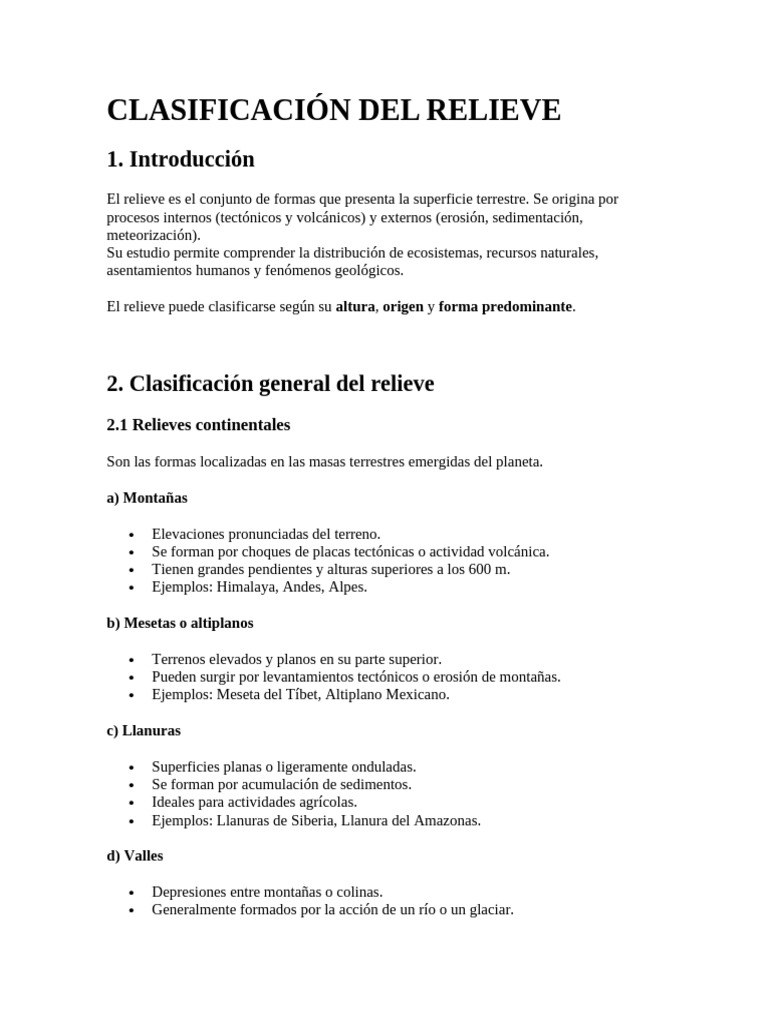 Clasificación Del Relieve | PDF | Terreno | Meseta