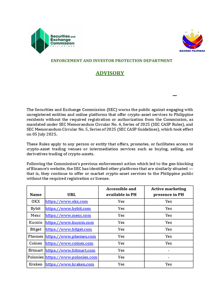 2025advisory UnregisteredCryptoPlatforms | PDF | U.S. Securities And  Exchange Commission