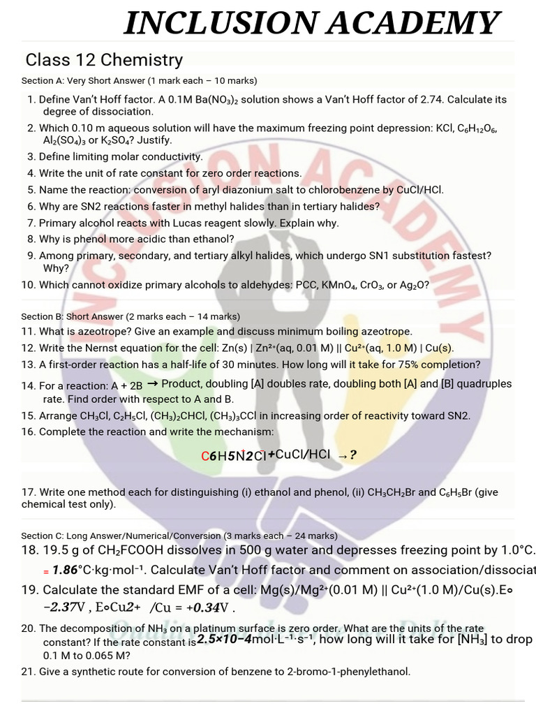 Chemistry Exam Short Answer Guide | PDF | Ethanol | Chemical Reactions
