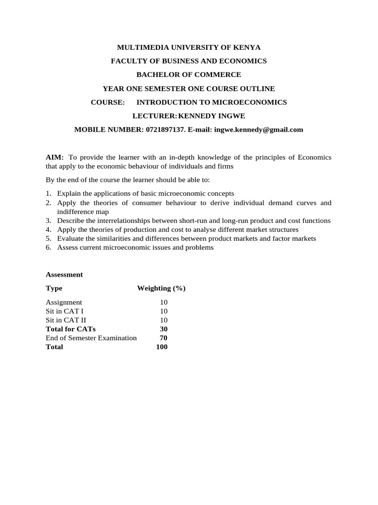 Microeconomics Course Outline - Multimedia University | PDF | Monopoly ...