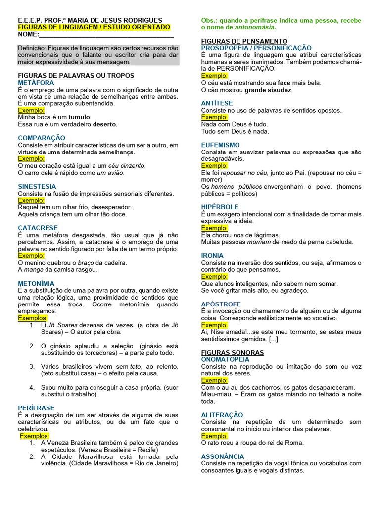 Figuras de Linguagem Explicadas | PDF | Metáfora | Linguística