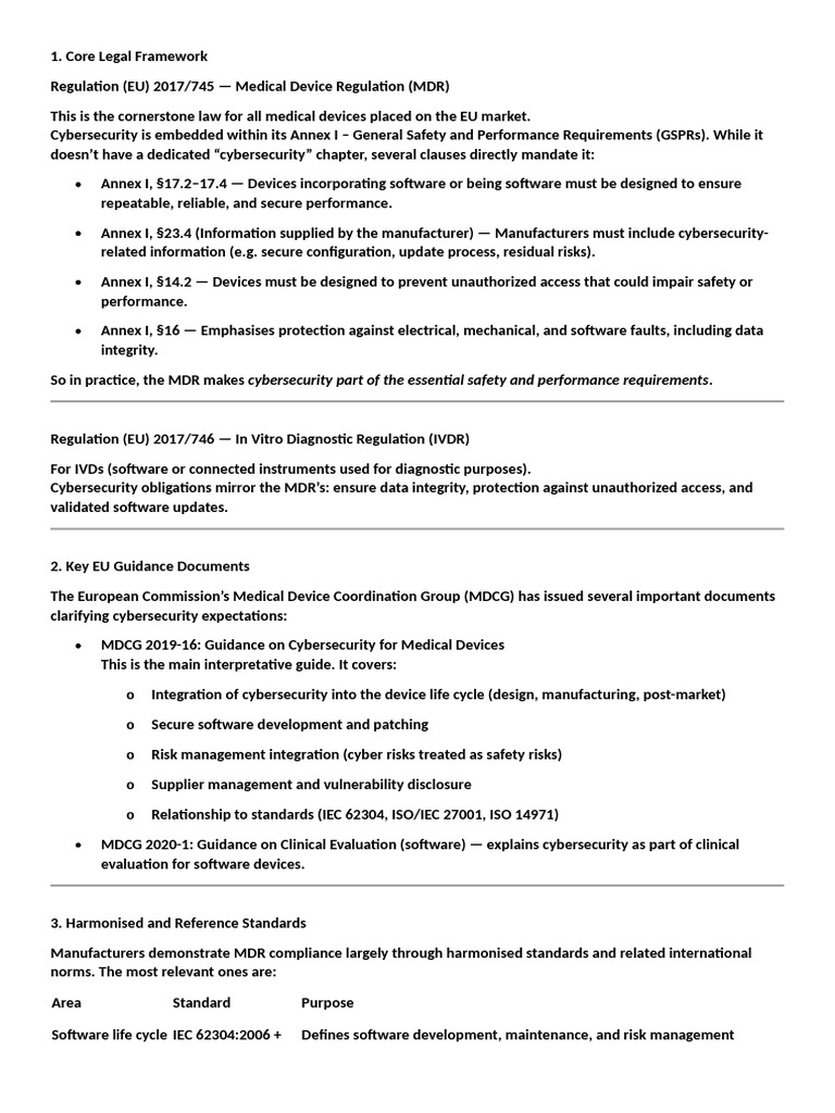 EU MDR 2017/745 Cybersecurity Overview | PDF | Medical Device ...