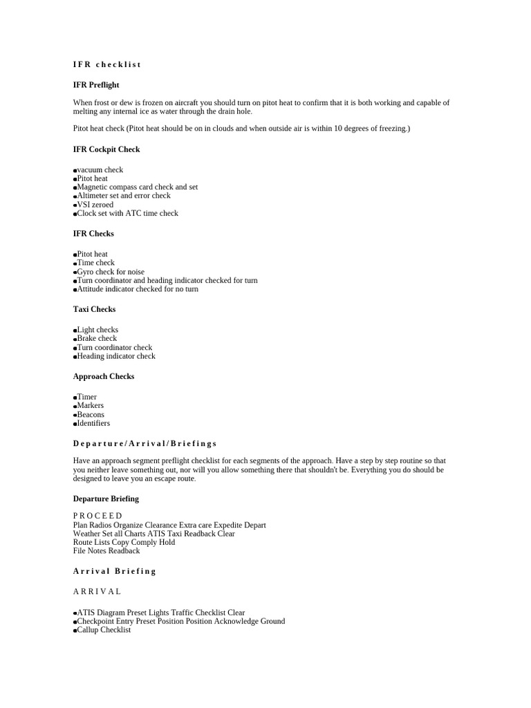 Comprehensive IFR Flight Checklist | PDF | Instrument Flight Rules ...