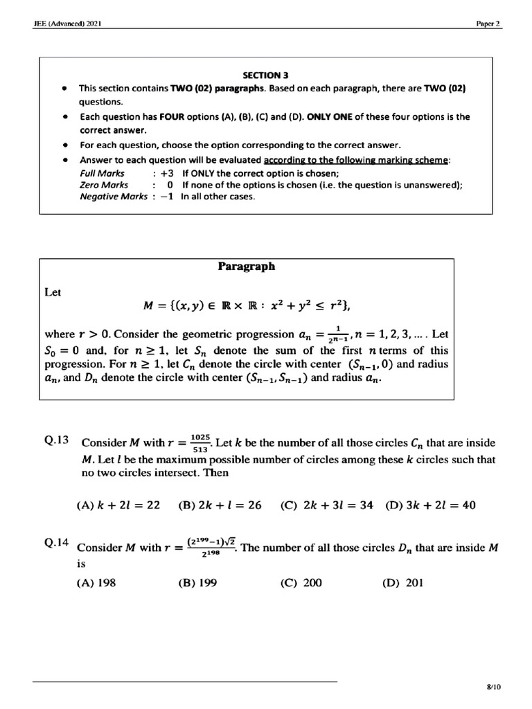 Maths JEE Adv 2021 (Paper - 2); Section 3 Paragraph Q - 13 & 14 | PDF ...
